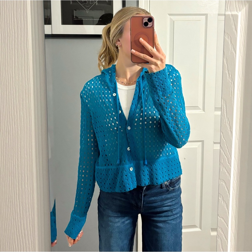 Sunset Rd Knit Blue Hooded Sweater